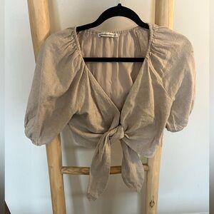A&F Linen Puff Sleeve Tie Knot Top